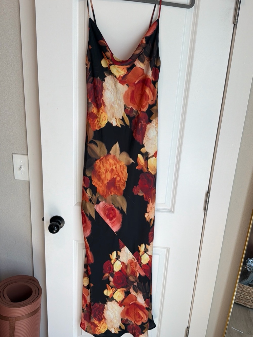 RESA Floral Slip Maxi Dress in Black and Warm Tones